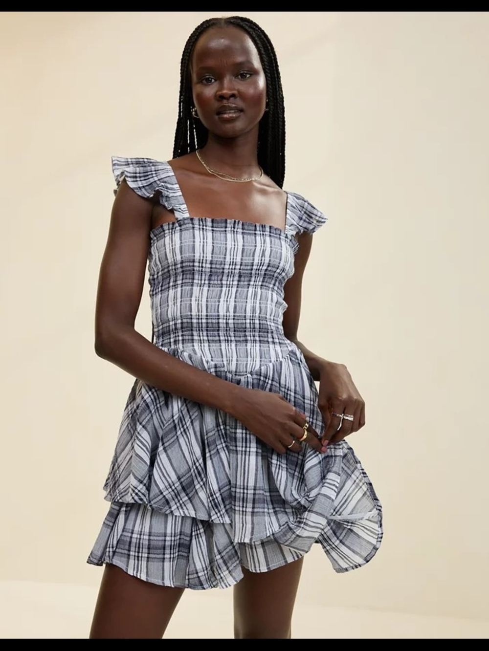 Aerie Plaid Handkerchief Mini Dress - Black & White